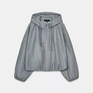 Zara Gray Soft Hoodie Oversized Bomber Jacket